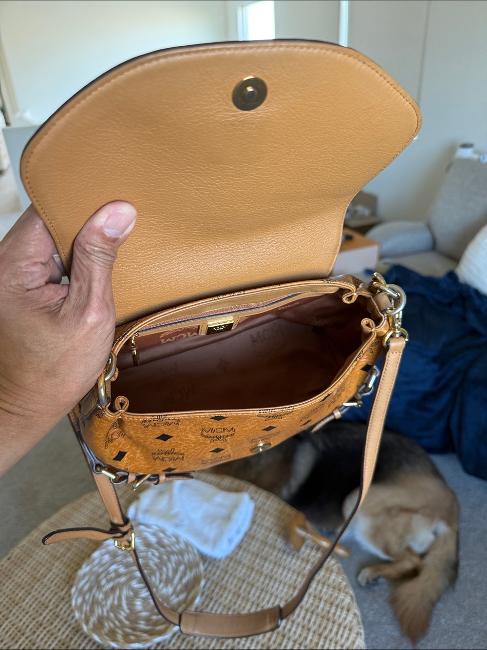 MCM Cognac Visetos Crossbody Saddle Bag with Gold Plaque - Picture 4 of 4